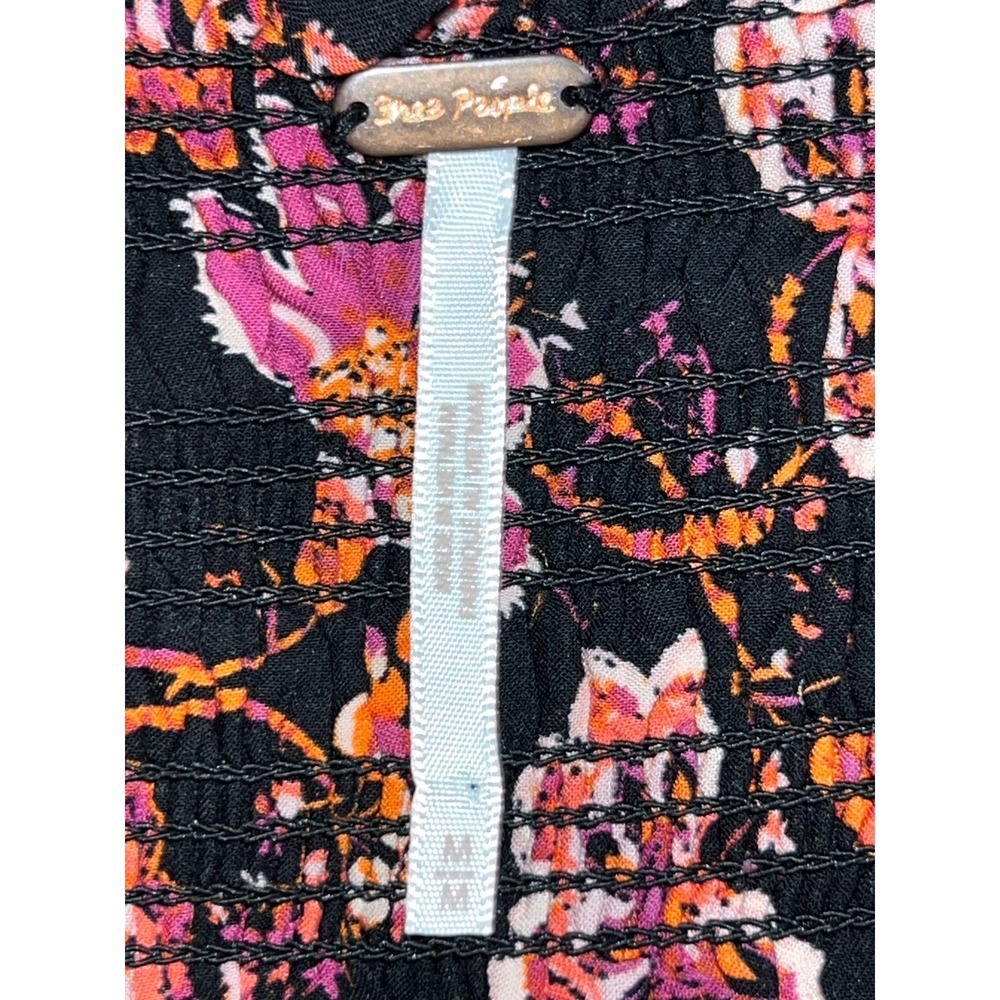 Free People Womens Smocked Floral Midi Dress Black Pink Long Sleeve Size M Boho - Picture 6 of 8
